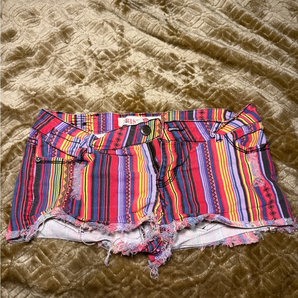 Kiss Multicolor Striped Jean Shorts